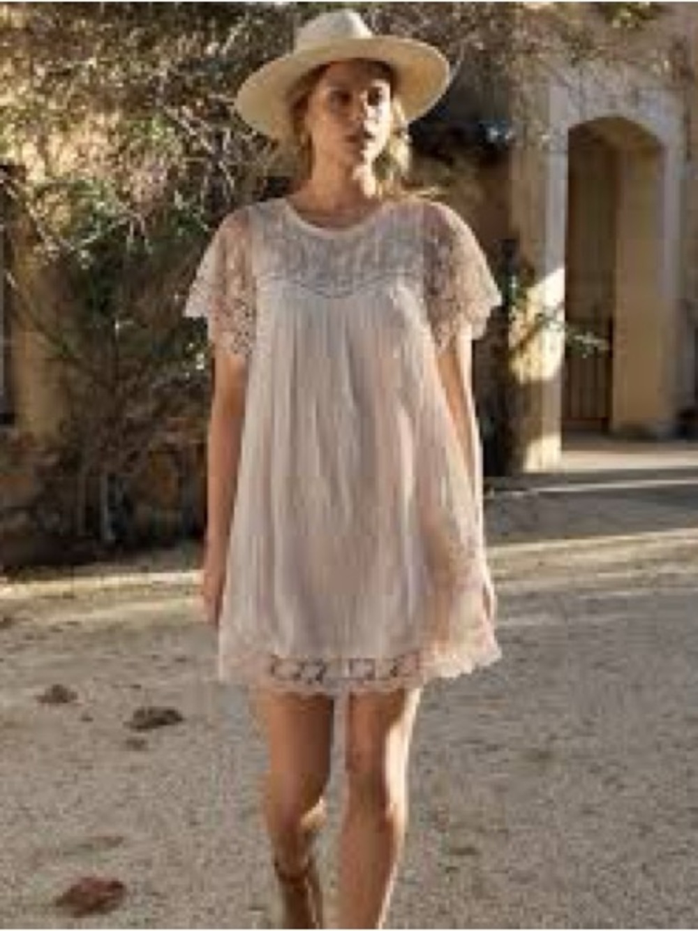 Spell Ivory Lace Trim Pleated Mini Dress